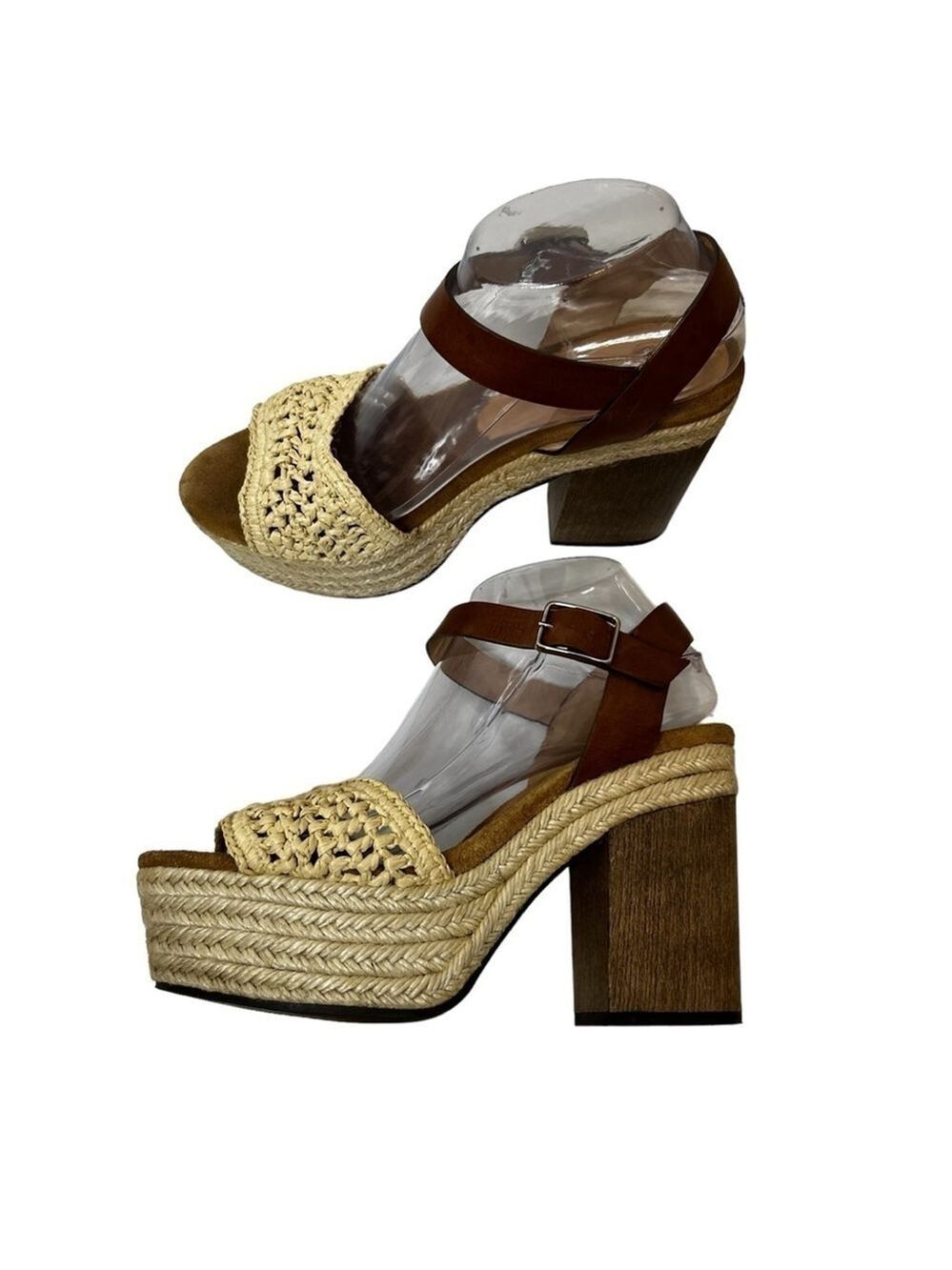 CASTAÑER Leather Colorblock Neutral Pattern Chunky Block Heel Sandals - Picture 9 of 16